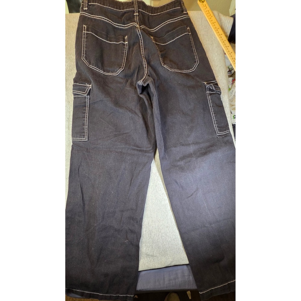 HM Divided Black Cargo Pants White Contrast Stitch Wide Leg Utility Jeans Size 4 - Picture 10 of 11